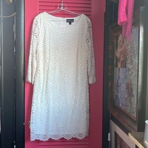 RN Studio by ronni nicole white lace dress sheer sleeves size 14